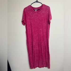 Women's Pink Short-Sleeve Pocket Maxi Dress
